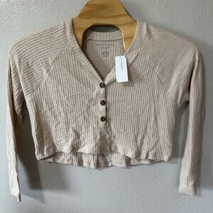 NEW American Eagle Waffle Knit Button Front Long Sleeve Crop Top Soft Size Small